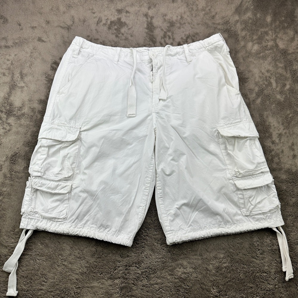 Buffalo David Bitton Mens White Cotton Cargo Shorts Drawstring Waist Size 40